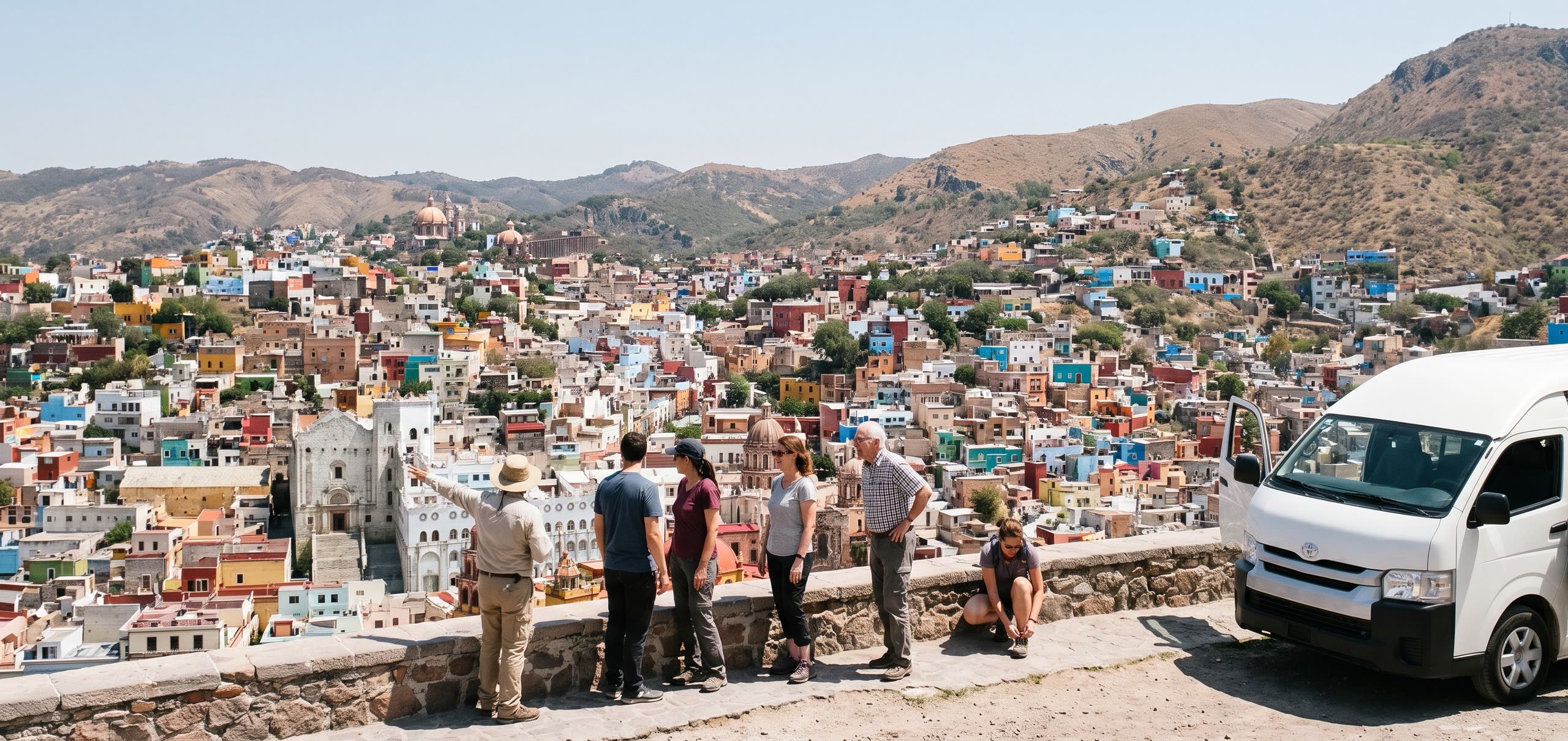 A city of coloured houses on the hillsides, seen from a lookout